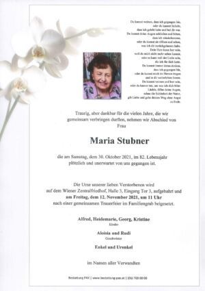 Traueranzeige von Maria Stubner