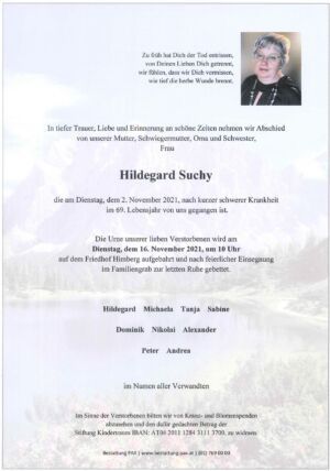 Traueranzeige von Hildegard Suchy