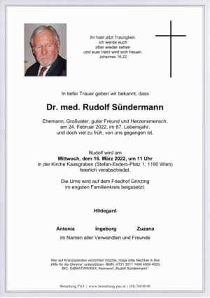 Traueranzeige von Dr. med. Rudolf Sündermann