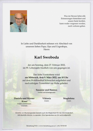 Traueranzeige von Karl Swoboda
