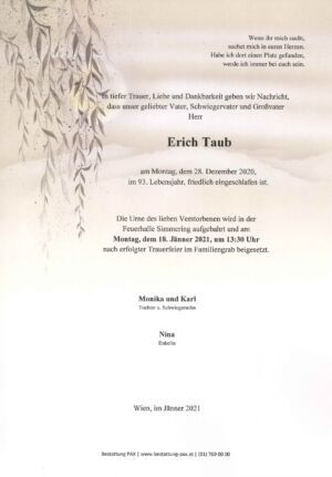 Traueranzeige von Erich Taub