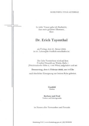 Traueranzeige von Dr. Erich Tayenthal