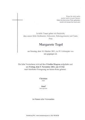 Traueranzeige von Margarete Tegel