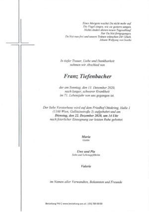 Traueranzeige von Franz Tiefenbacher