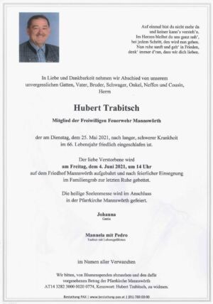 Traueranzeige von Hubert Trabitsch