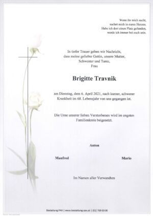 Traueranzeige von Brigitte Travnik