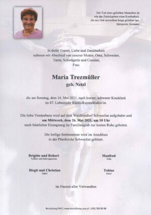 Traueranzeige von Maria Trezmüller
