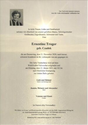 Traueranzeige von Ernestine Troger
