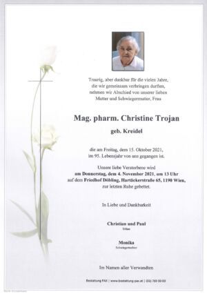 Traueranzeige von Mag. pharm. Christine Trojan