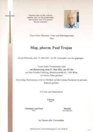 Traueranzeige von Mag. pharm. Paul Trojan