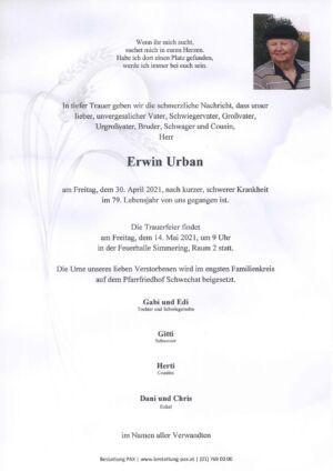 Traueranzeige von Erwin Urban