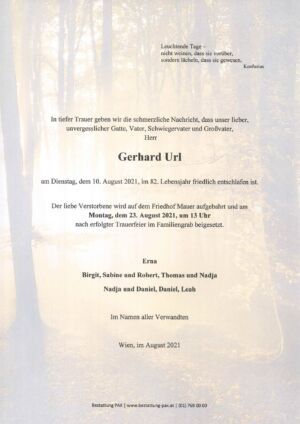 Traueranzeige von Gerhard Url