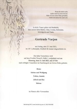 Traueranzeige von Gertrude Varjon