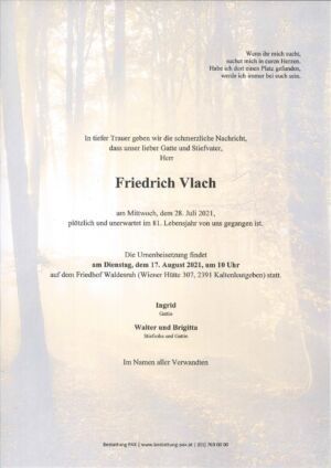 Traueranzeige von Friedrich Vlach