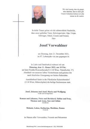 Traueranzeige von Josef Vorwahlner
