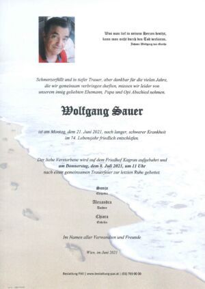 Traueranzeige von Wolfgang Sauer