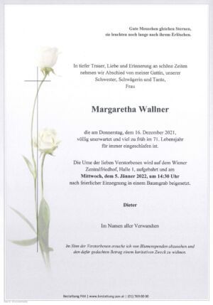 Traueranzeige von Margaretha Wallner