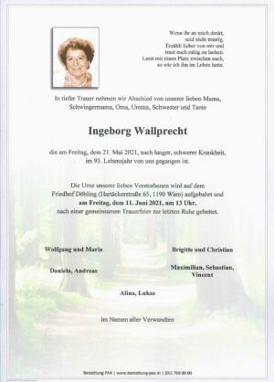Traueranzeige von Ingeborg Wallprecht