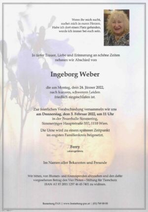 Traueranzeige von Ingeborg Weber