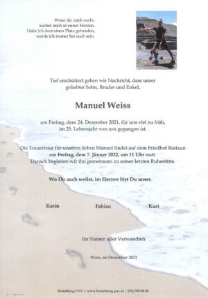 Traueranzeige von Manuel Weiss