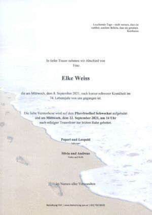 Traueranzeige von Elke Weiss