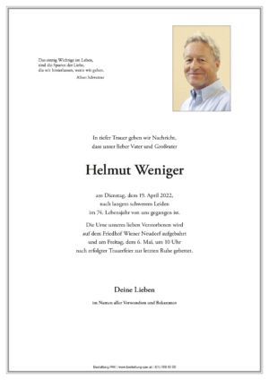 Traueranzeige von Helmut Weniger
