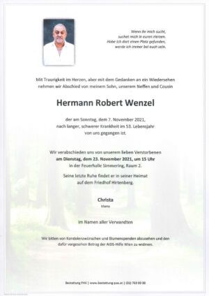 Traueranzeige von Herman Robert Wenzel