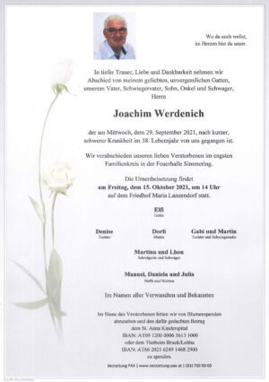 Traueranzeige von Joachim Werdenich