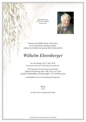 Traueranzeige von Wilhelm Ehrenberger