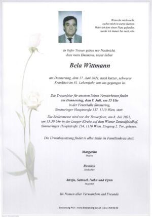 Traueranzeige von Bela Wittmann