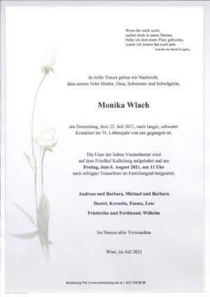Traueranzeige von Monika Wlach