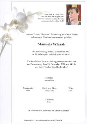 Traueranzeige von Manuela Wlasak