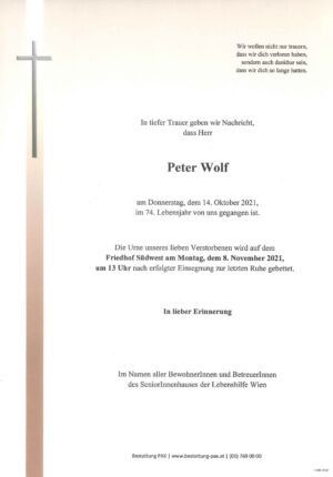 Traueranzeige von Peter Wolf