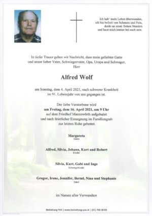 Traueranzeige von Alfred Wolf