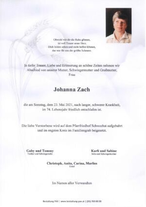 Traueranzeige von Johanna Zach