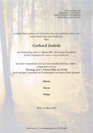 Traueranzeige von Gerhard Zednik