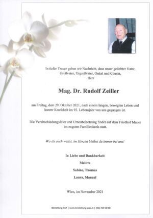 Traueranzeige von Mag. Dr. Rudolf Zeiller