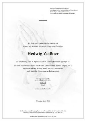 Traueranzeige von Hedwig Zeißner