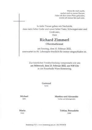 Traueranzeige von Richard Zimmerl