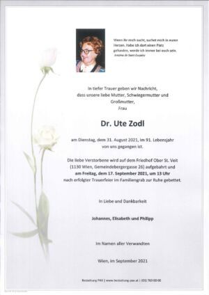 Traueranzeige von Dr. Ute Zodl