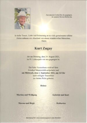 Traueranzeige von Kurt Zugay
