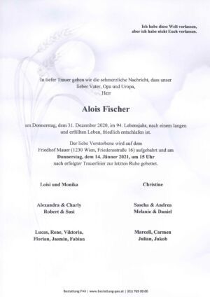 Traueranzeige von Alois Fischer