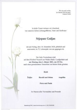 Traueranzeige von Stjepan Guljas