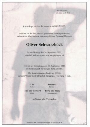Traueranzeige von Oliver Schwarzböck