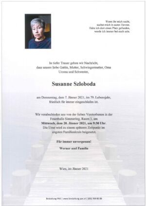 Traueranzeige von Susanne Szloboda