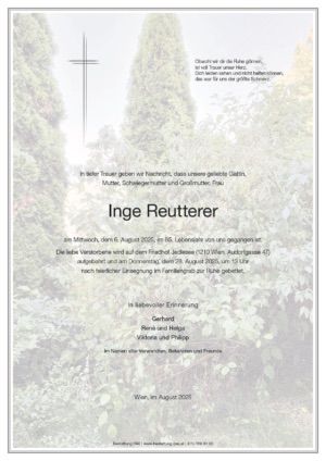 Traueranzeige von Inge Reutterer