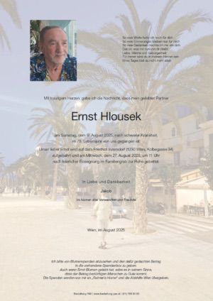 Traueranzeige von Ernst Hlousek