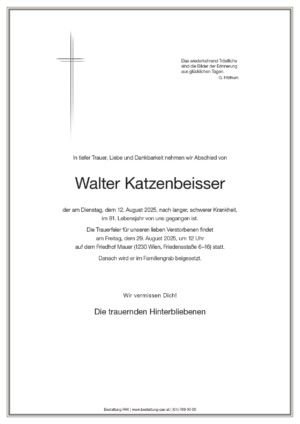 Traueranzeige von Walter Katzenbeisser