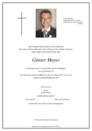 Traueranzeige von Günter Mayer