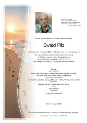 Traueranzeige von Ewald Pilz